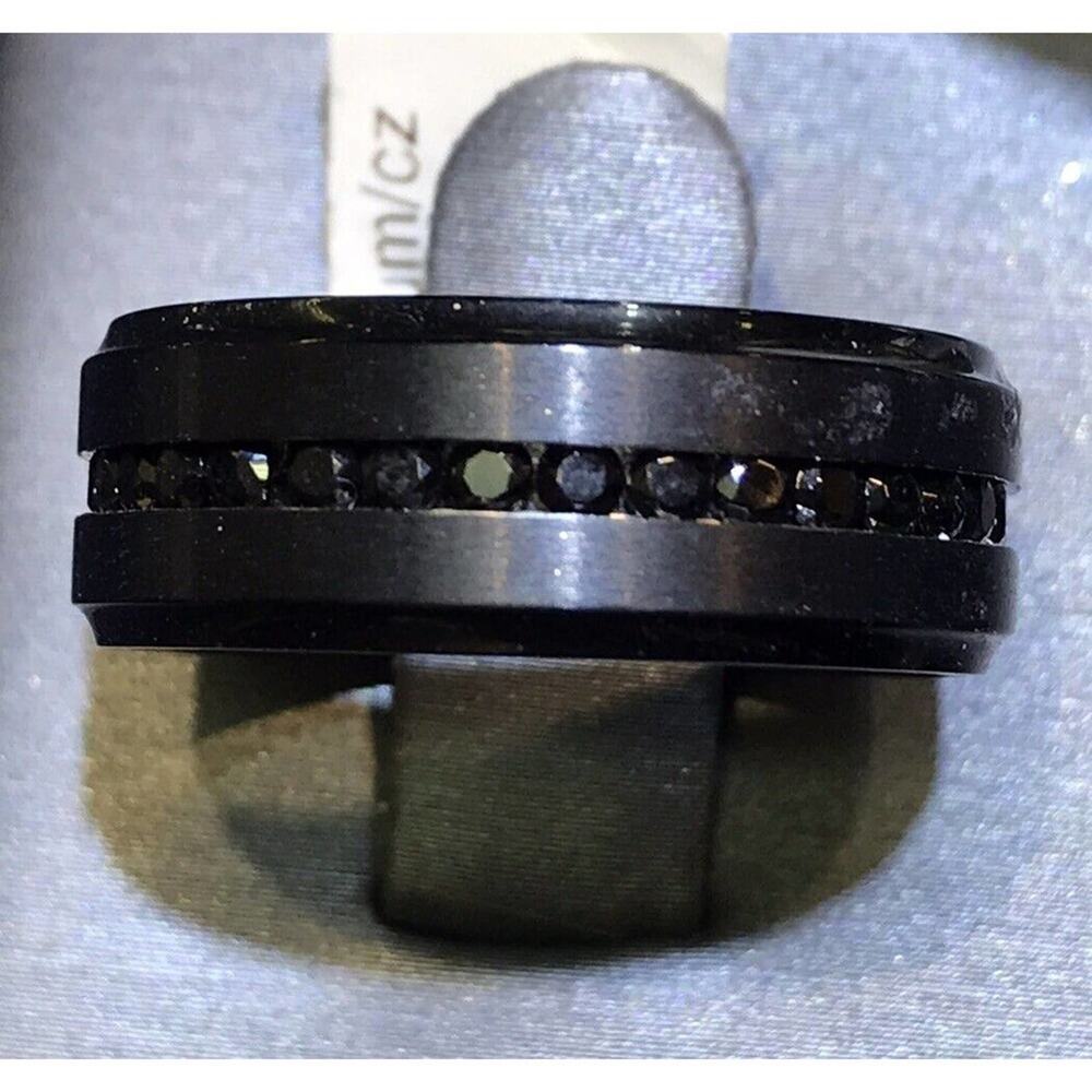 Mens Titanium/Cz Ring Sz9 Black/Black Unique Look New W Tags